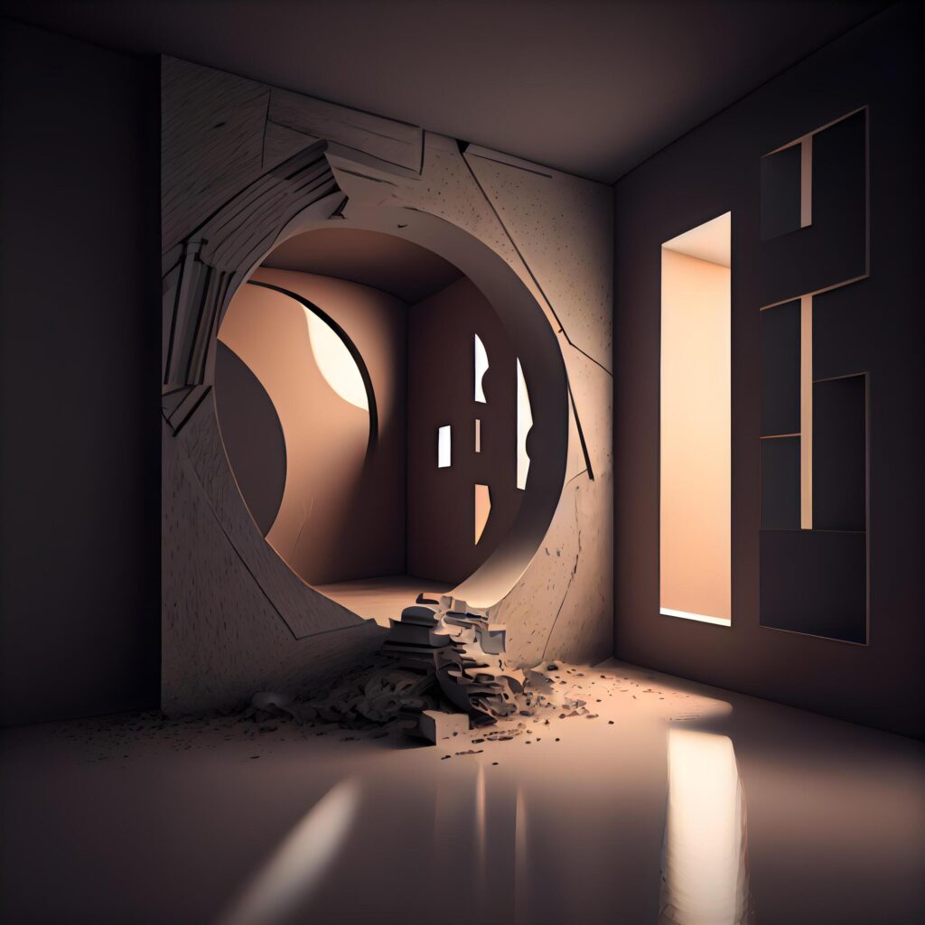 3d rendering of an empty room with a door in the middle, Image Stock Free