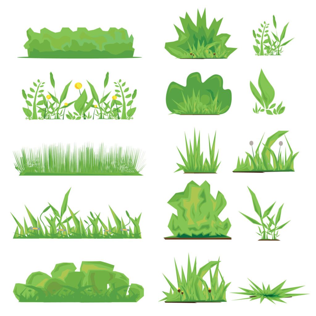 Set of Grass elements on a white background Free Vector