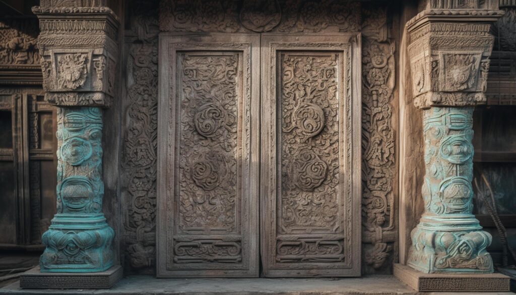 Ancient doorways reveal history and spirituality of famous travel destinations generated by AI Stock Free