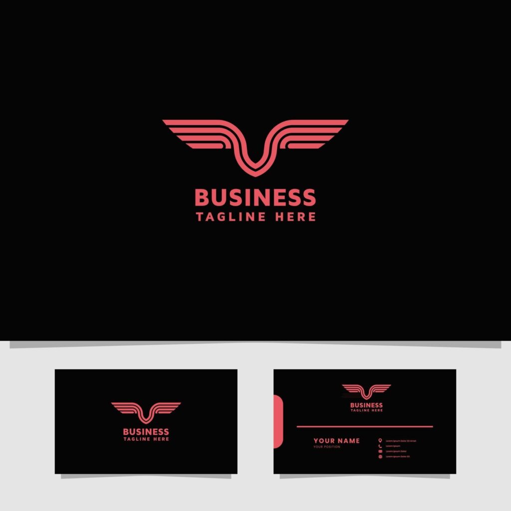 Wing on letter V logo with business card template Stock Free