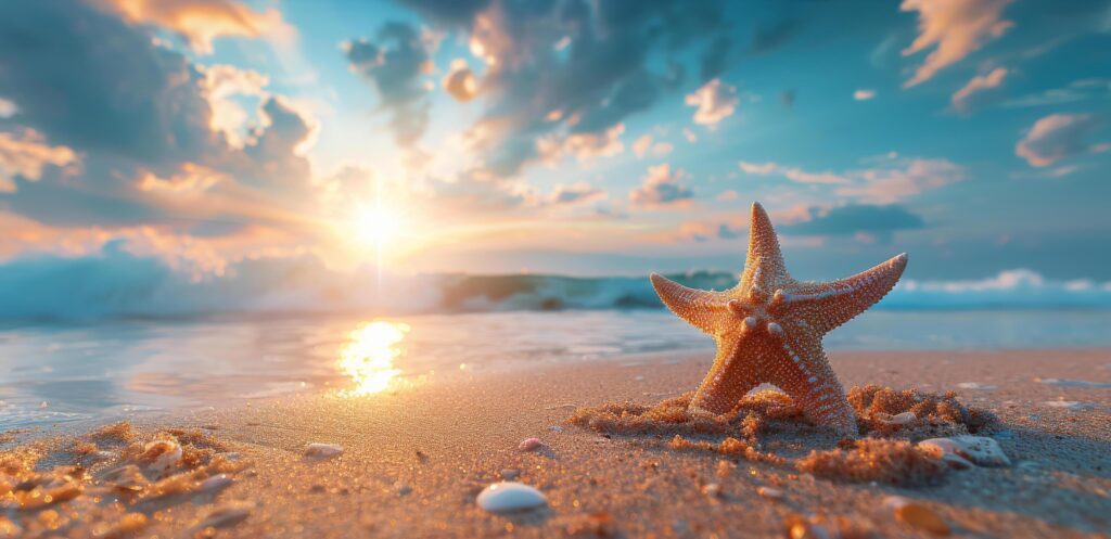 Two Starfish on Beach With Ocean Background Stock Free