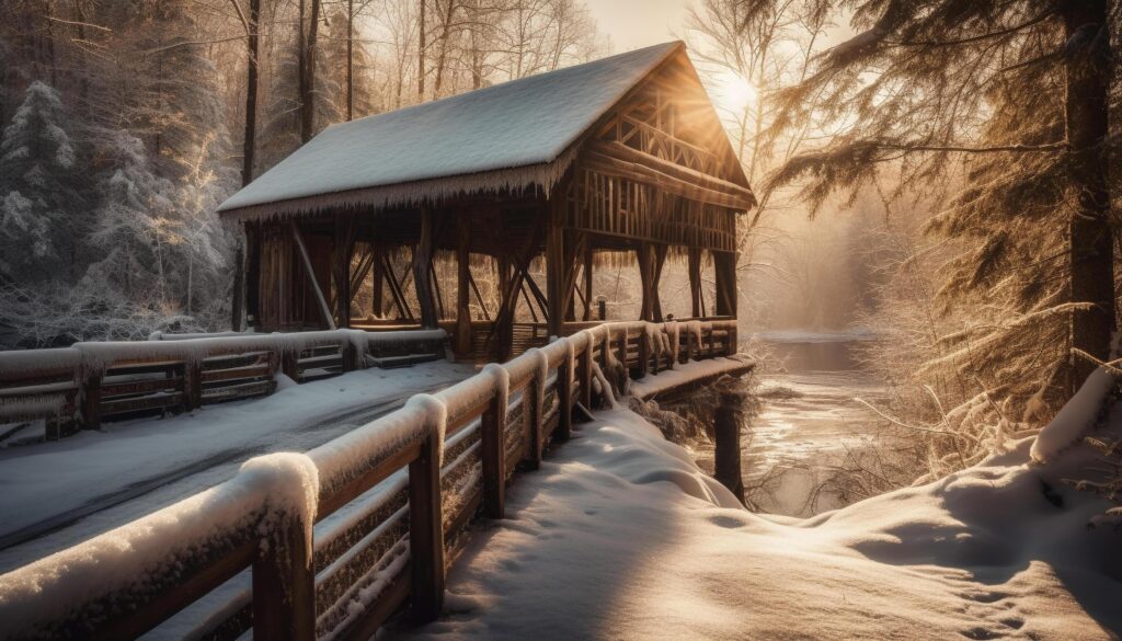 Rustic log cabin in tranquil forest, surrounded by autumn beauty generated by AI Stock Free