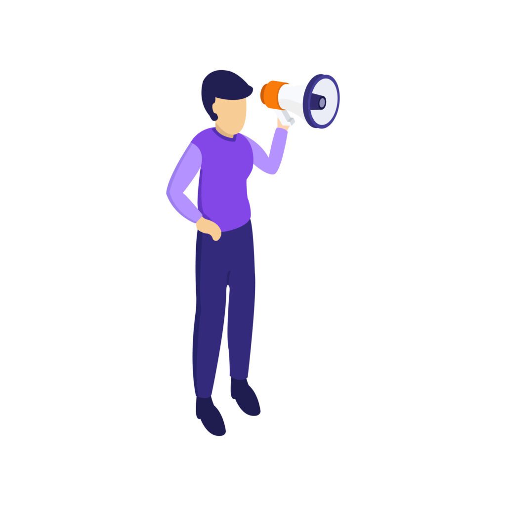 Man with megaphone isometric on a background Free Vector