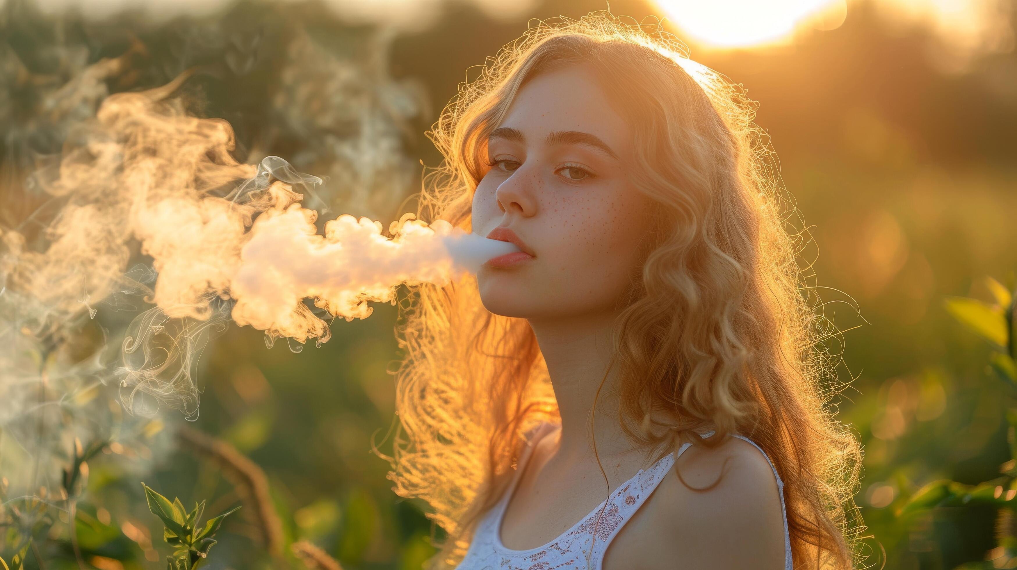 Woman Smoking Cigarette by Window Stock Free