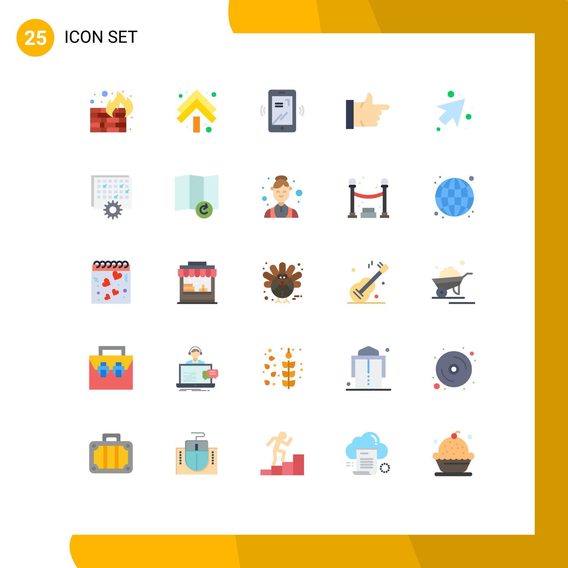 User Interface Pack of 25 Basic Flat Colors of event up mobile arrow thumbs up Editable Vector Design Elements Stock Free