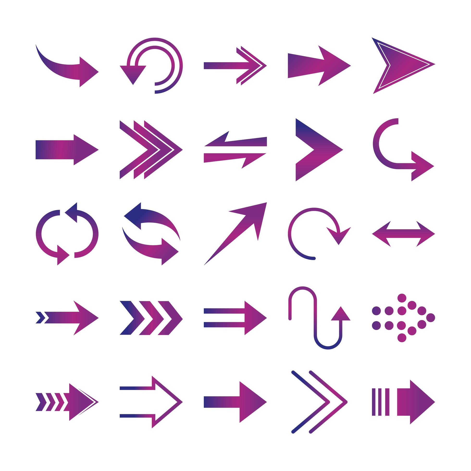 arrows direction guide cursor web navigation icons set gradient style Stock Free