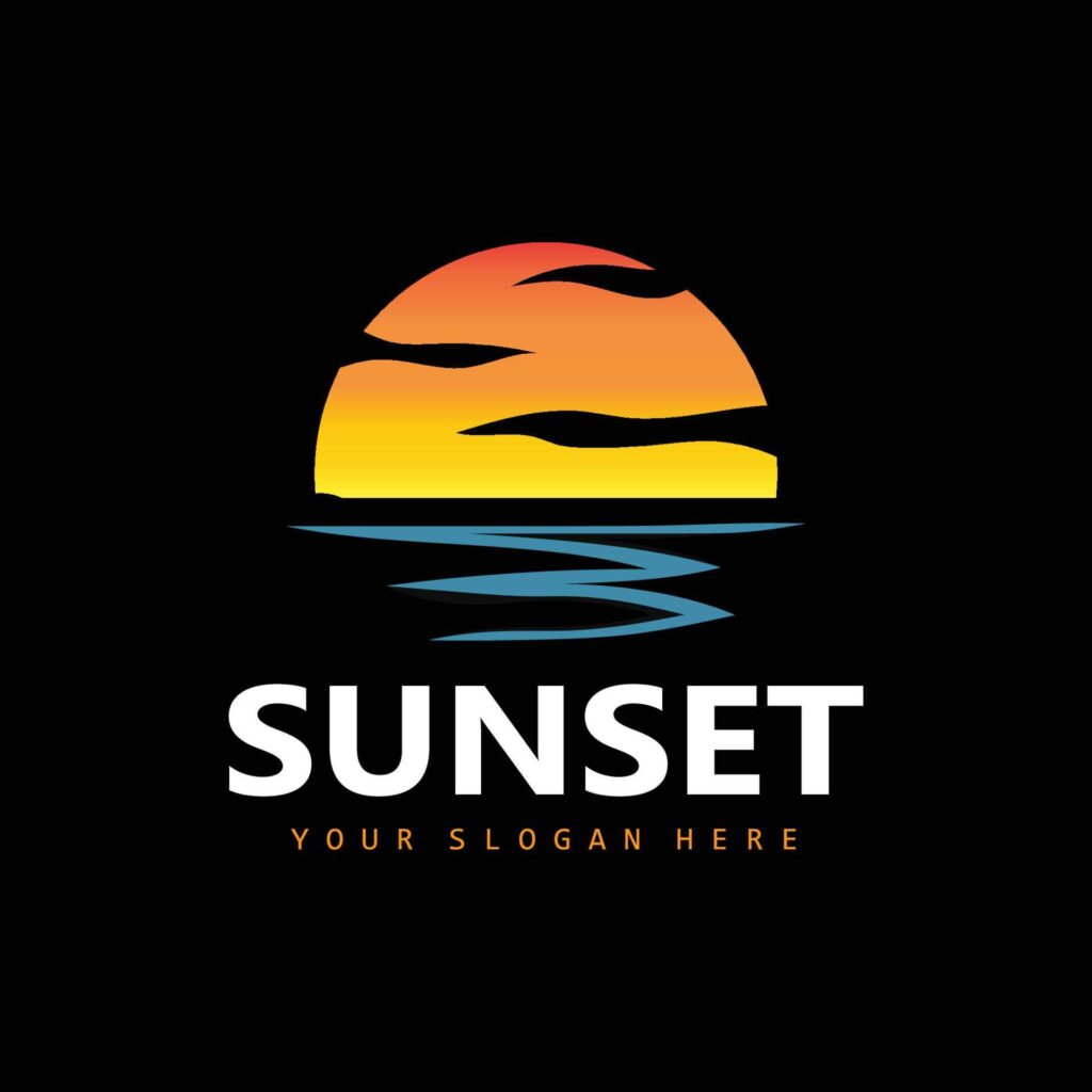 Sunset Logo, Beach Design, River And Sun Illustration, Vector Enjoying The Twilight Stock Free and Free SVG