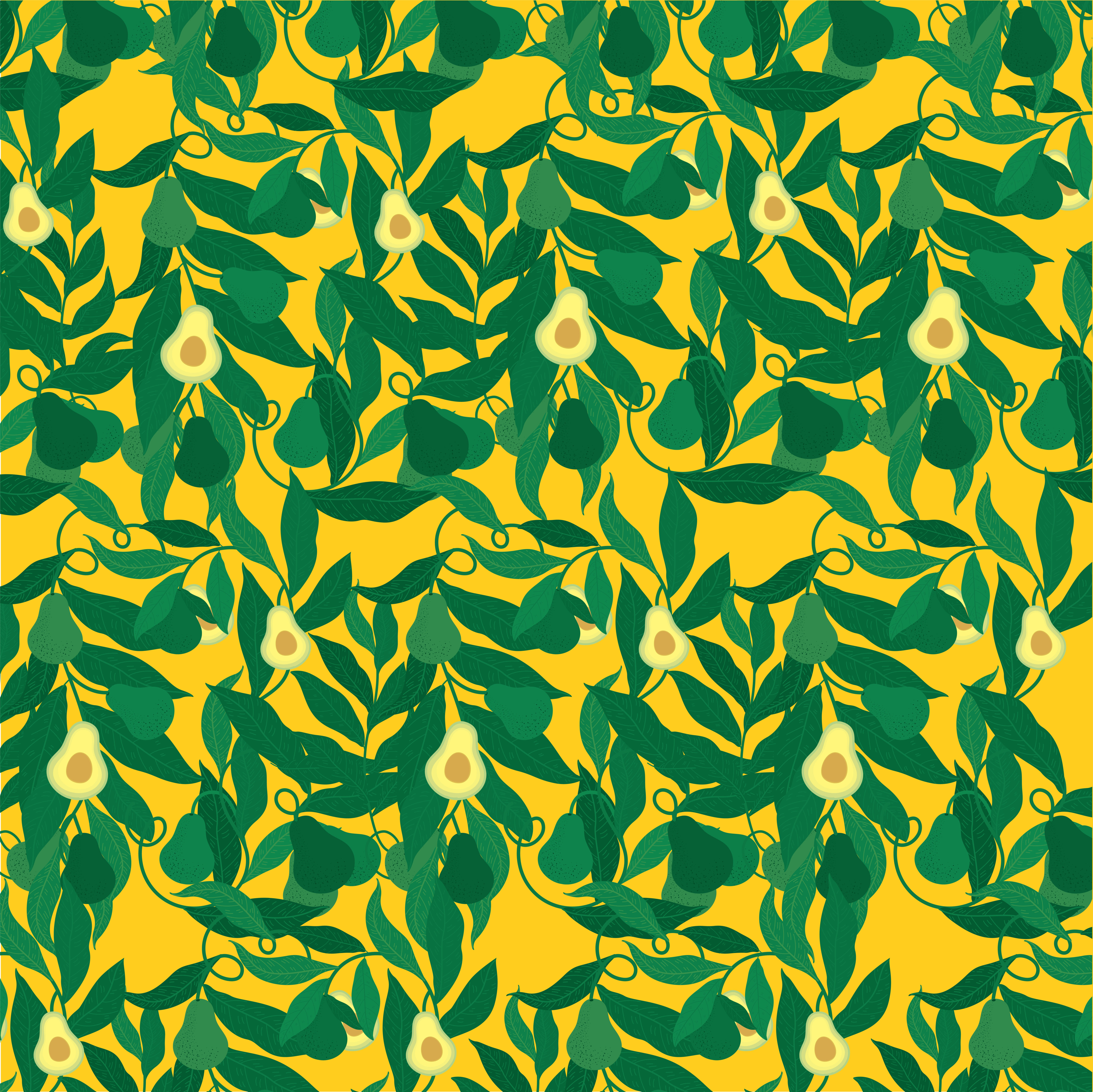 Avocado on yellow pattern background Free Vector