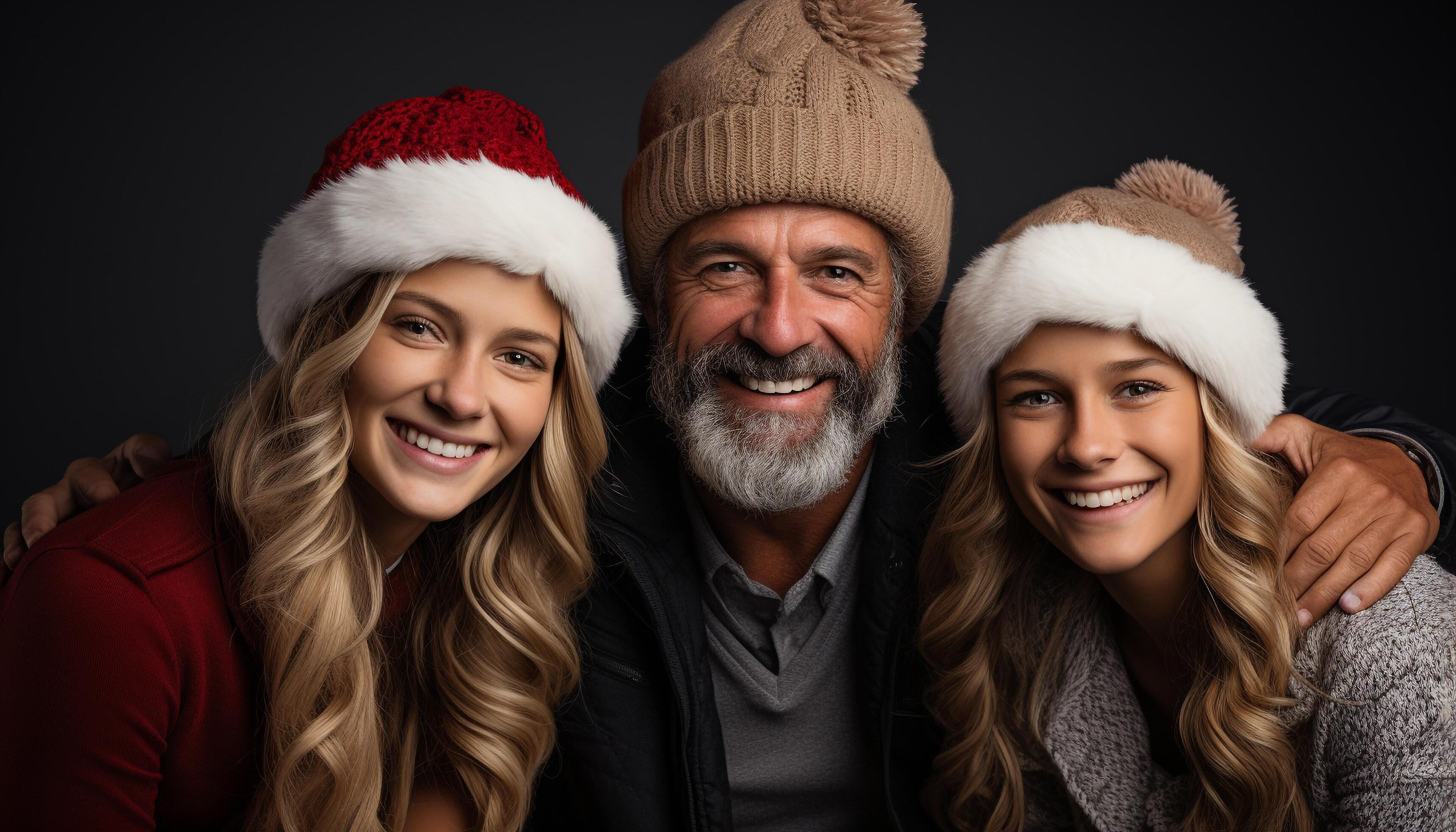 AI generated Smiling family celebrates winter, love, and togetherness in portrait generated by AI Stock Free