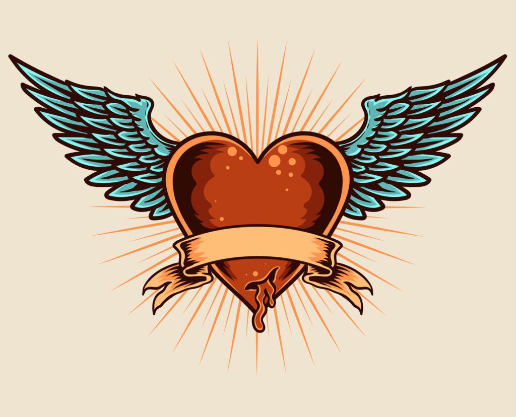 Illustration heart with wings, vector illustration on white background Free Vector