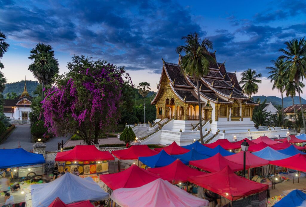 The night souvenir market in Luang Prabang, Laos. Stock Free