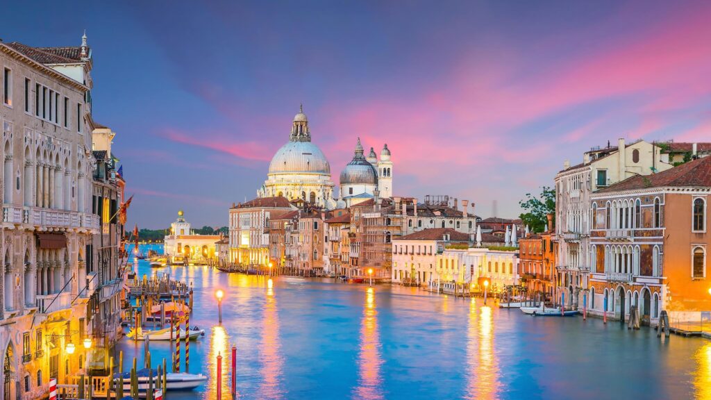 Grand Canal in Venice, Italy with Santa Maria della Salute Basilica Stock Free