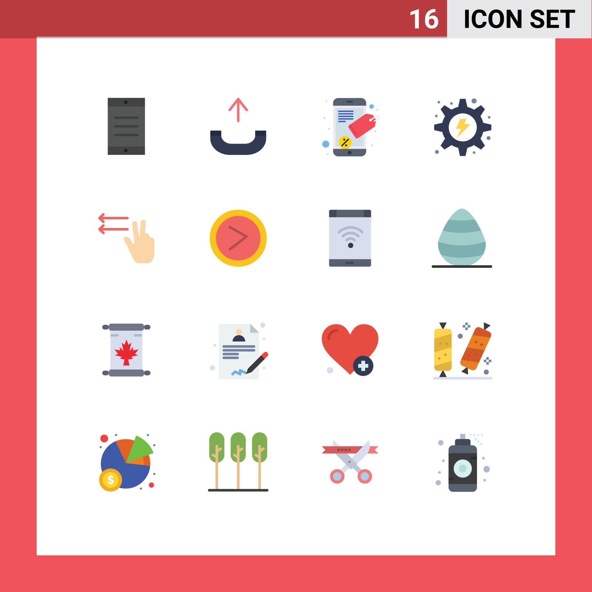 Modern Set of 16 Flat Colors Pictograph of arrow gesture seo tag fingers hydropower Editable Pack of Creative Vector Design Elements Stock Free