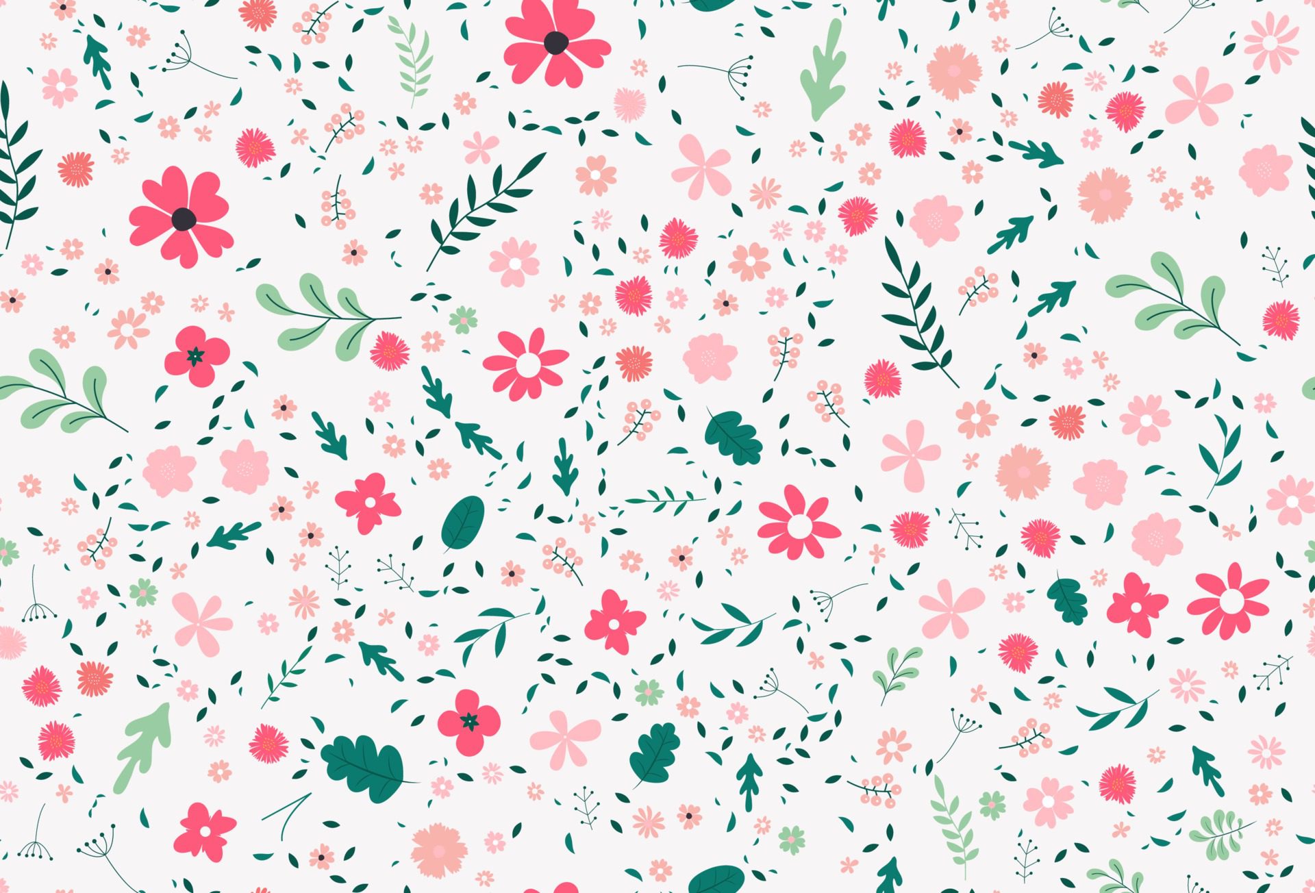 Cute colorful vector texture with flowers, leaves and plants Free Vector