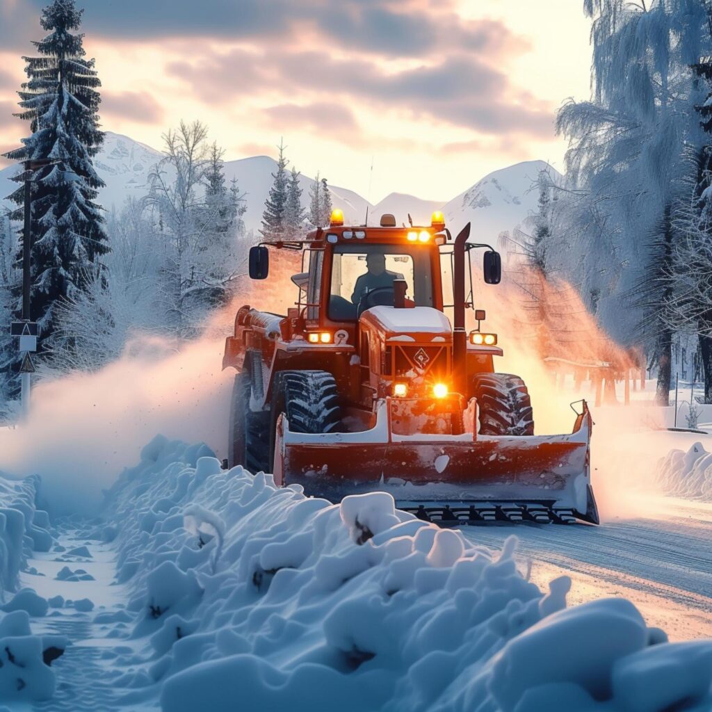 AI generated Heavy machinery clears winter road, ensuring safe travel conditions For Social Media Post Size Stock Free