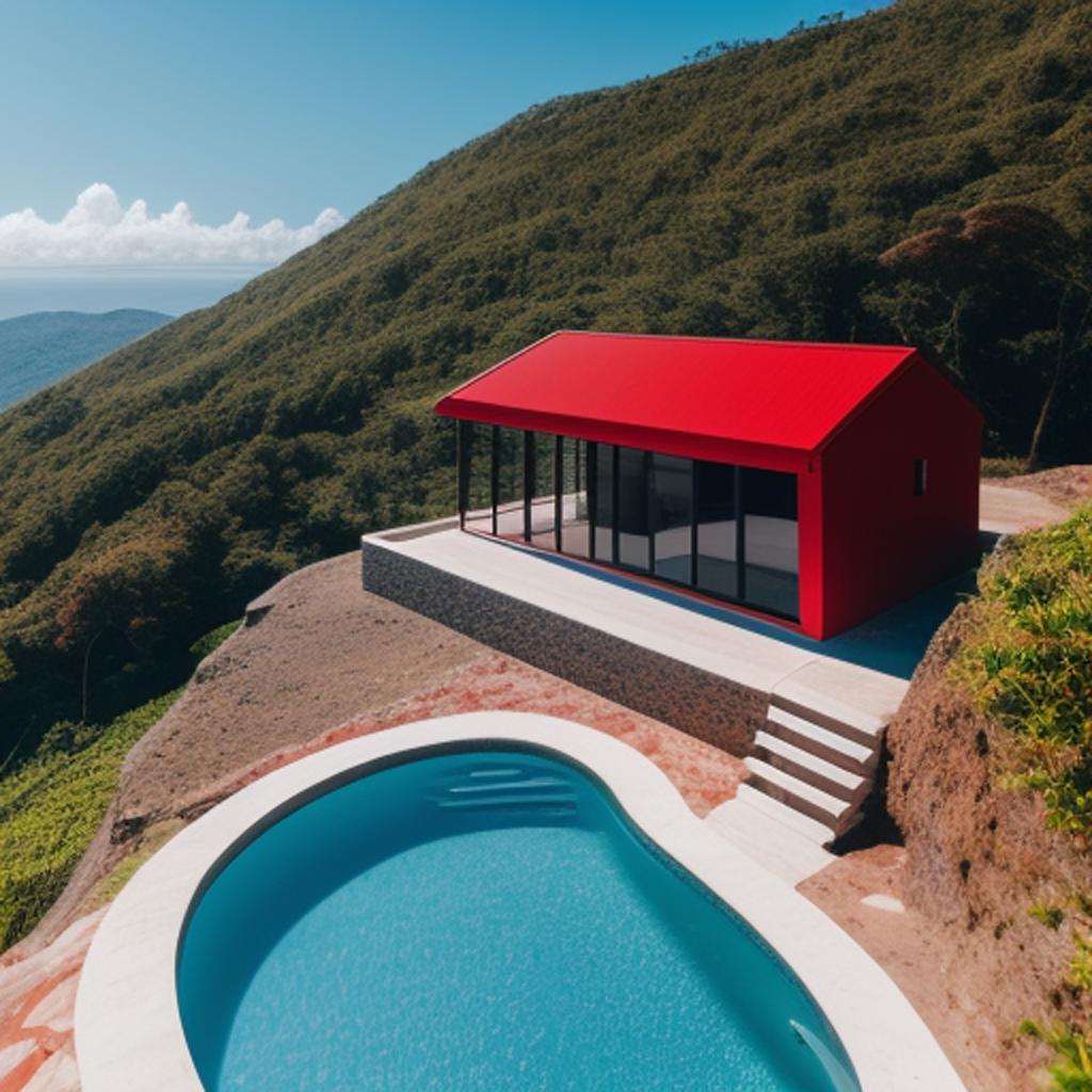 Casa rectangular roja minimalista by @ai_generated