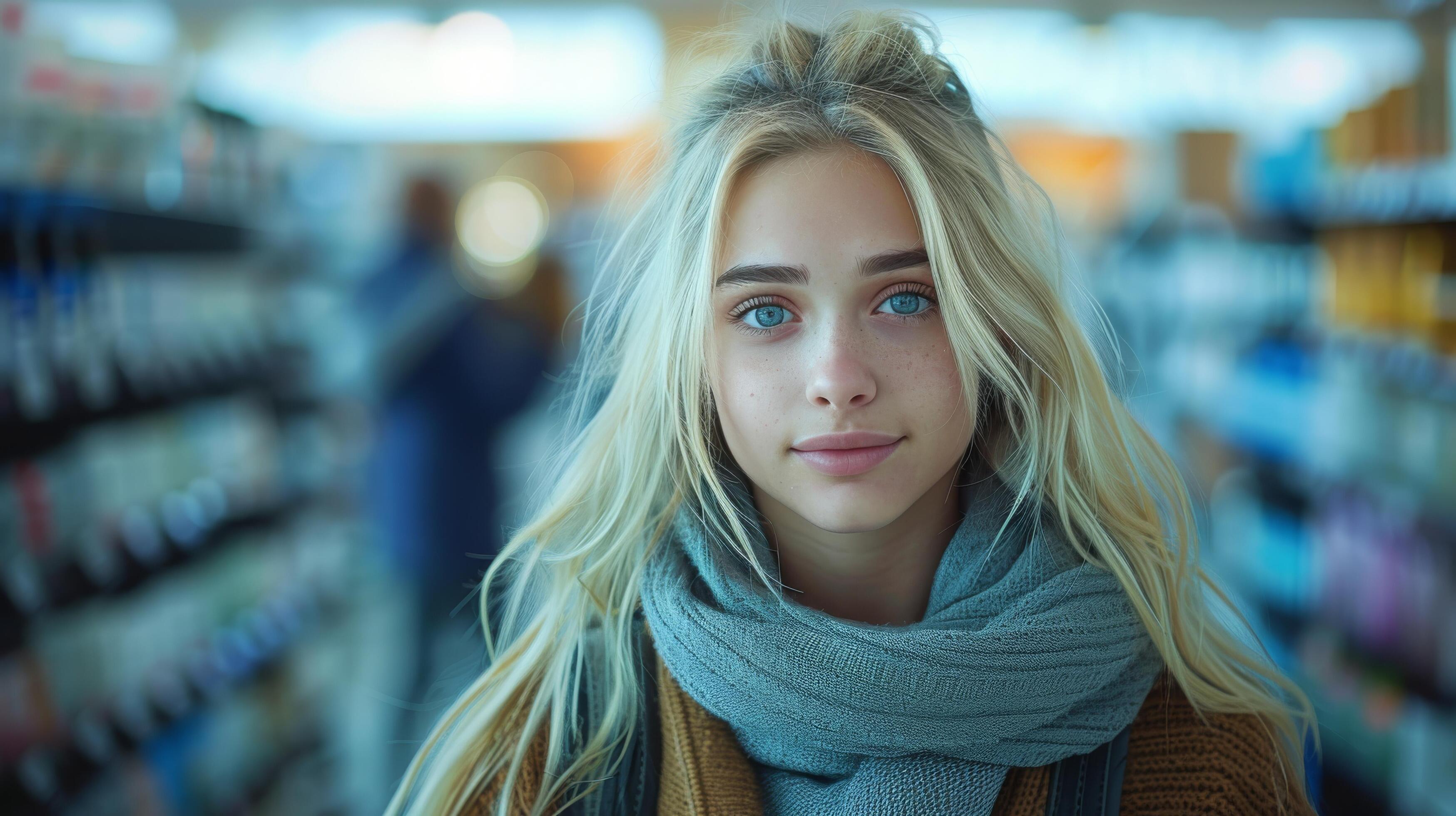 Woman With Long Blonde Hair Wearing Scarf Stock Free