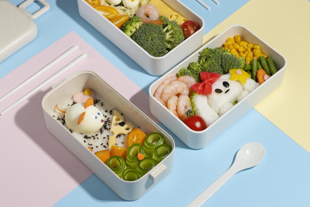 Top view composition food Japanese bento box Stock Free