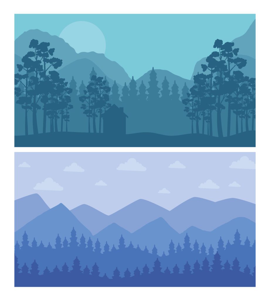 forest and mountains abstract landscapes scenes backgrounds Free Vector