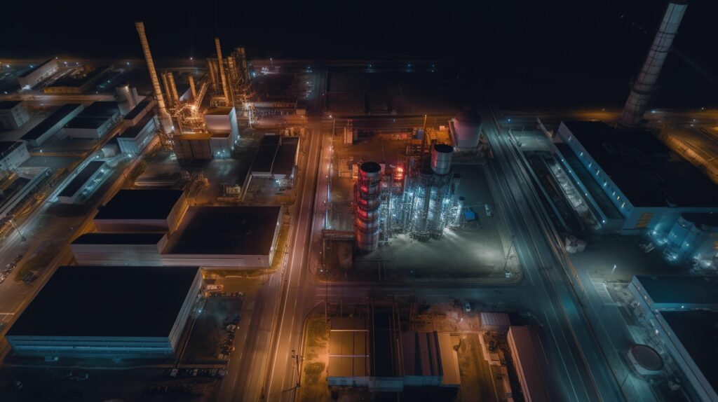 aerial view of an oil company in the night Stock Free