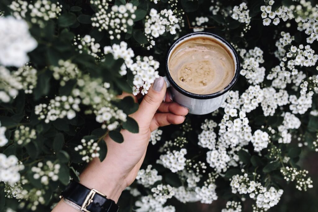 Morning coffee outdoors in the garden Stock Free