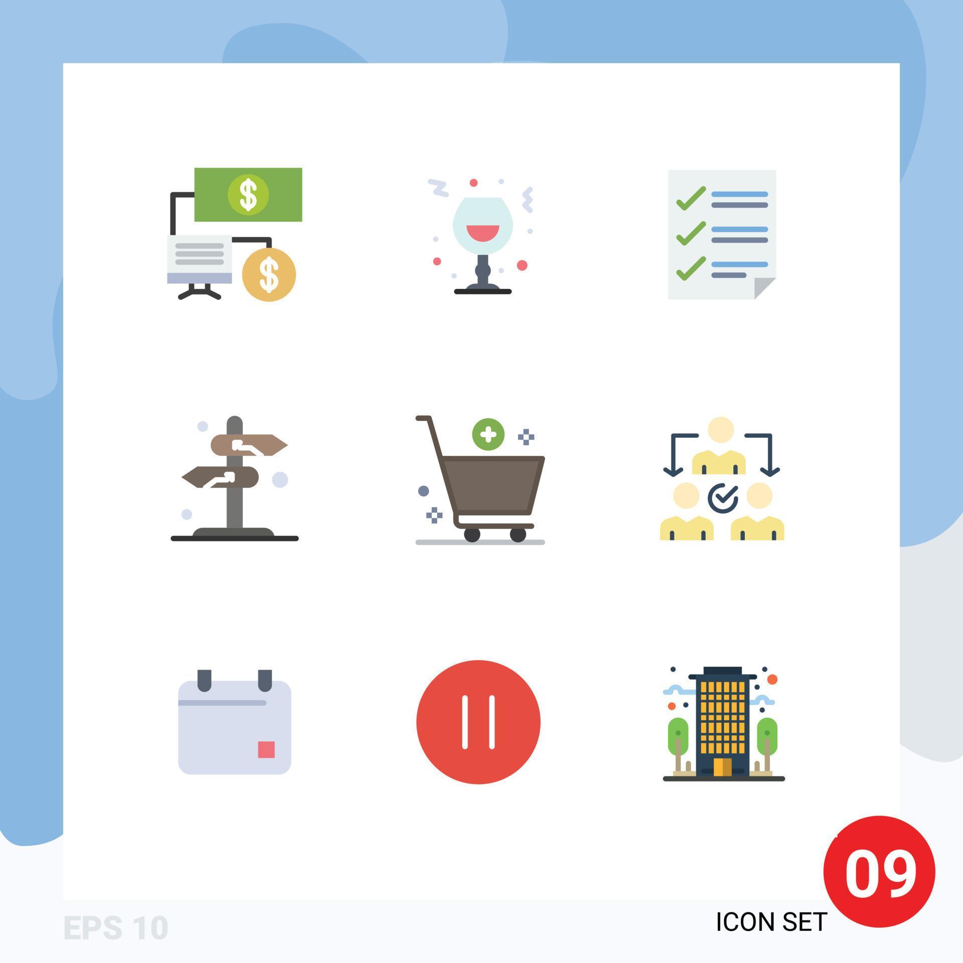 Mobile Interface Flat Color Set of 9 Pictograms of arrow sign checkmarks direction report Editable Vector Design Elements Stock Free