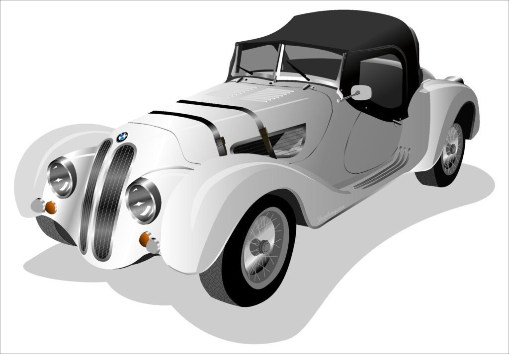 Old bmw white car for background Free Vector