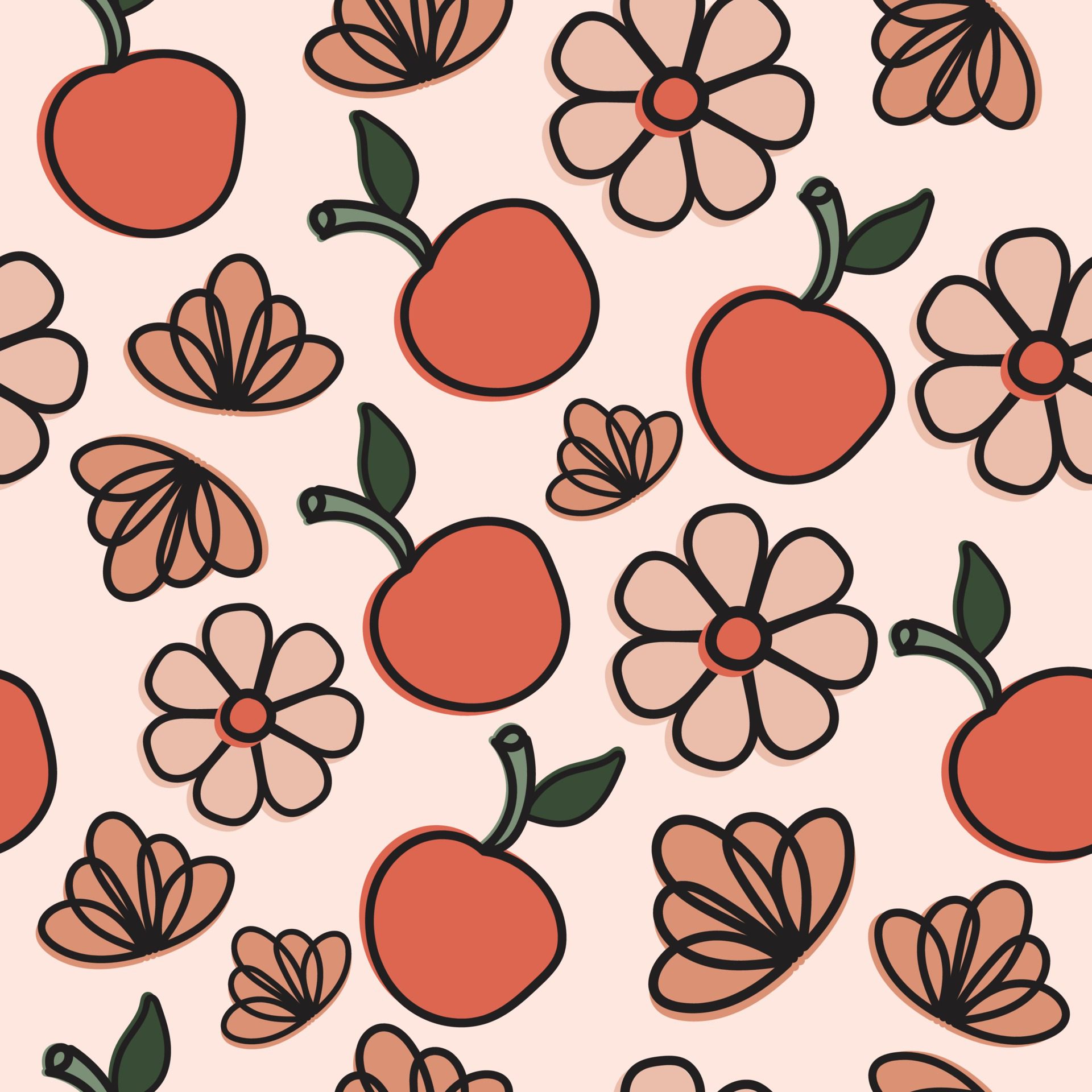 Apple Fruit and Flower Seamless repeat pattern for fashion, Invitation Free Vector