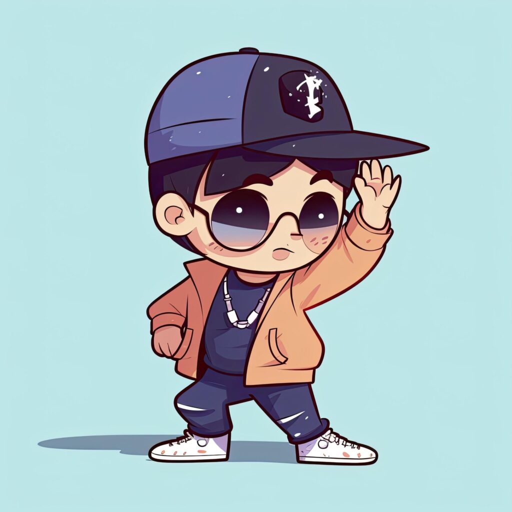 Cute cool boy dabbing pose cartoon icon illustration. people fashion icon concept isolated, generat ai Stock Free