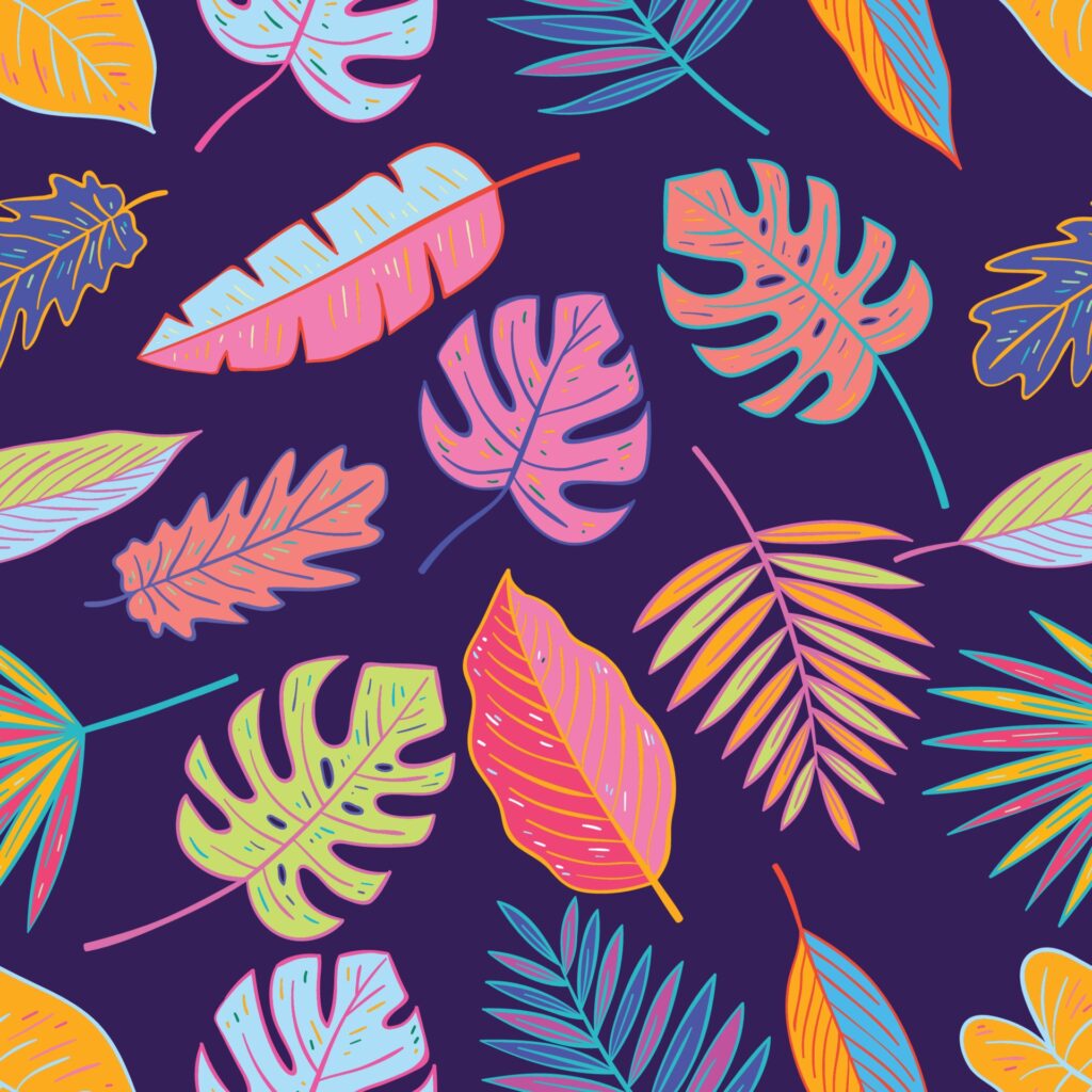 Colorful Tropical Leaves Seamless Pattern Free Vector