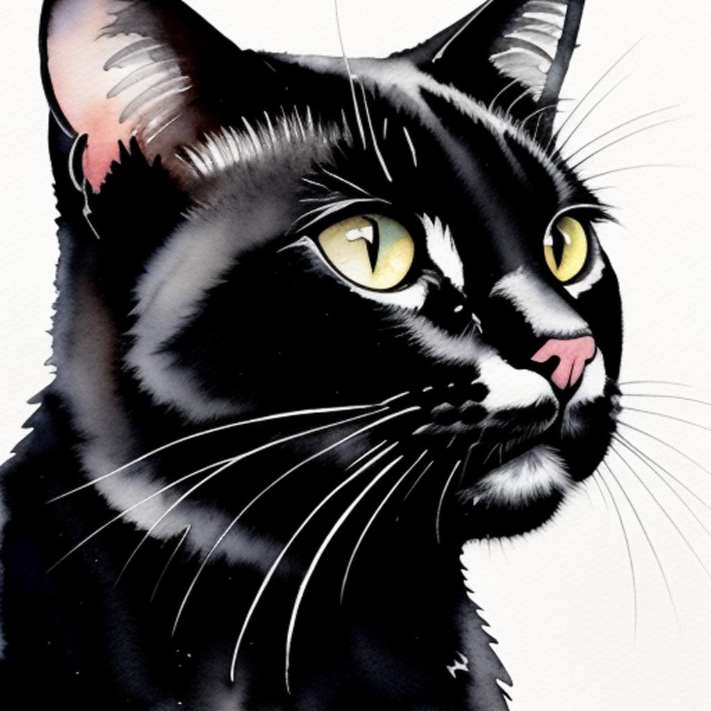 Watercolor black cat by by @ai_generated