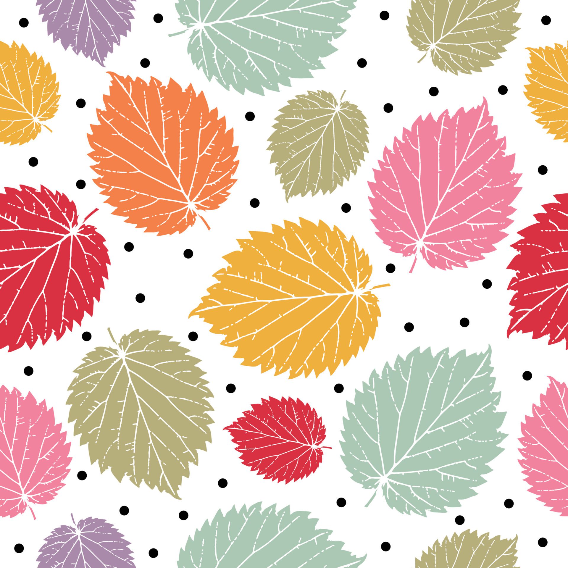 seamless pattern colorful leaf with black circle ornament, pattern art leaf for wallpaper Free Vector