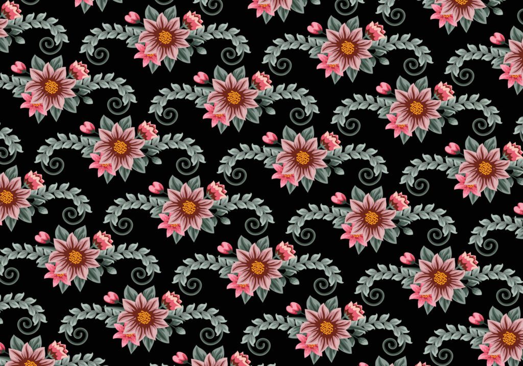 Floral pattern full color isolated on black background for background design. Free Vector