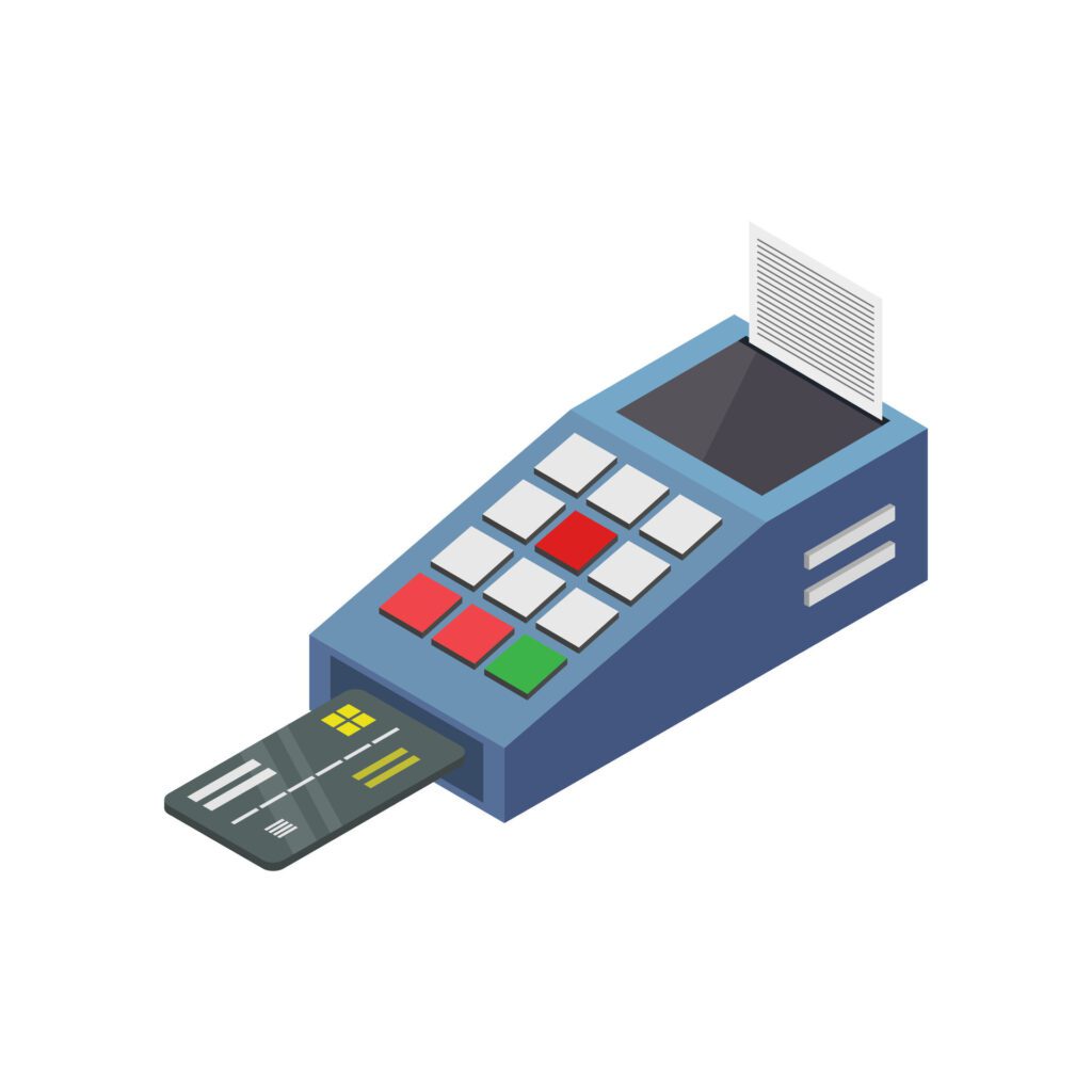 Pos terminal isometric on a background Free Vector