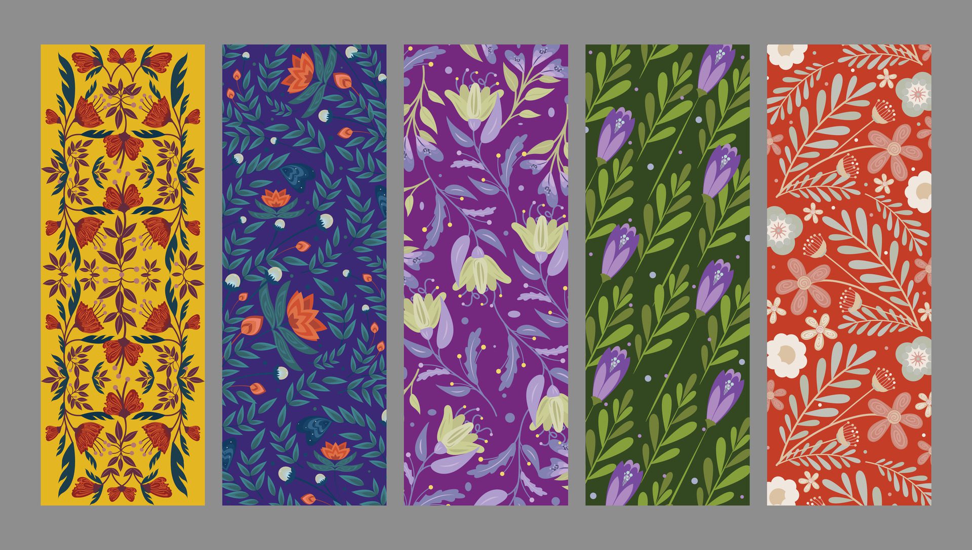 Floral patterned bookmarks in vibrant spring colors. Free Vector