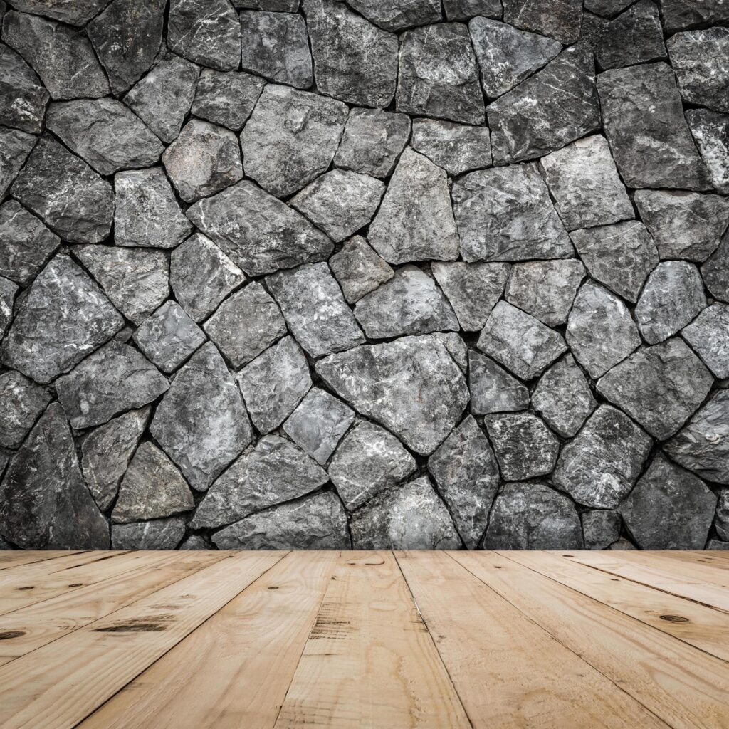 stone wall for room interior with wood floor Stock Free