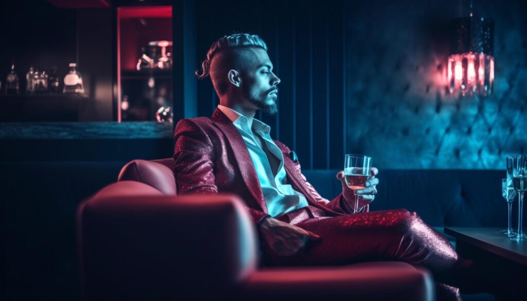 A handsome businessman enjoying whiskey in a luxury bar after work generated by AI Free Photo