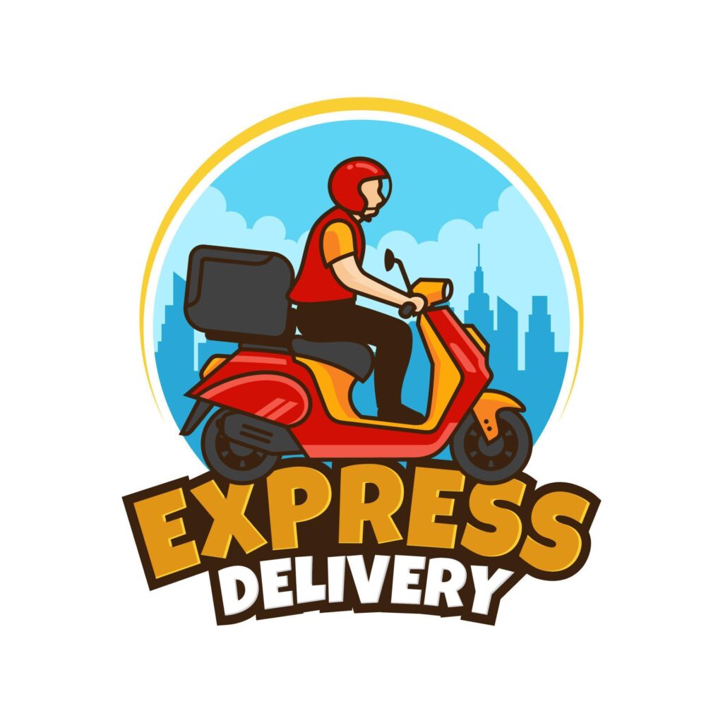 A man is riding a scooter. delivery logo vector template Stock Free