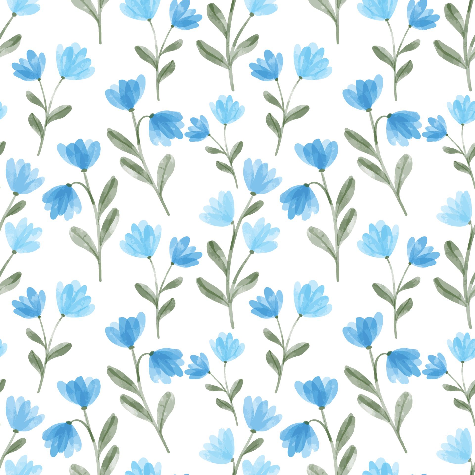 watercolor cute blue wildflower floral seamless pattern Free Vector