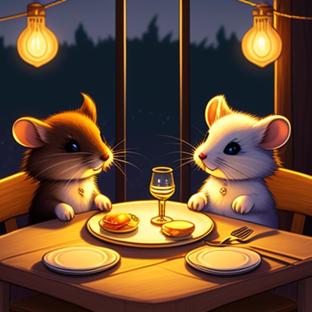 Cena romántica ratoncitos en by @ai_generated