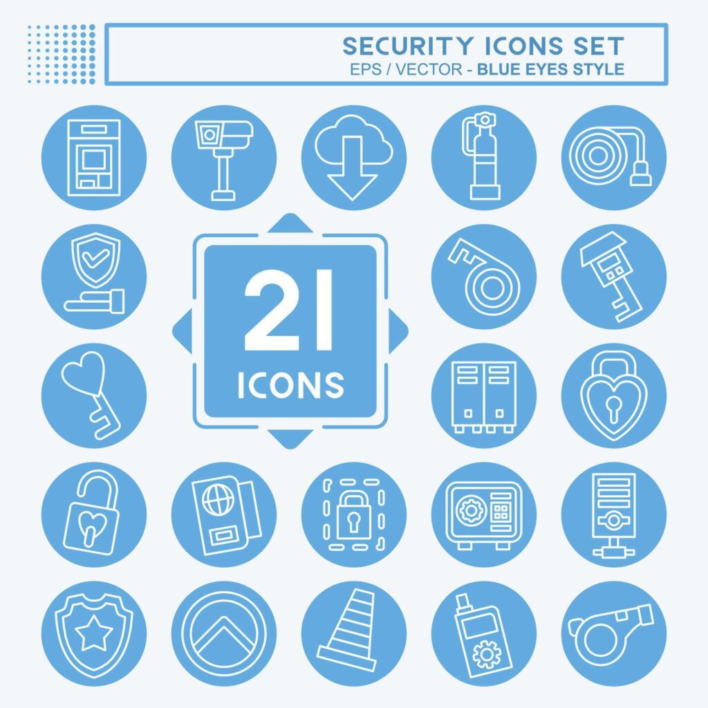 Icon Set Security. related to Technology symbol. blue eyes style. simple design illustration Stock Free