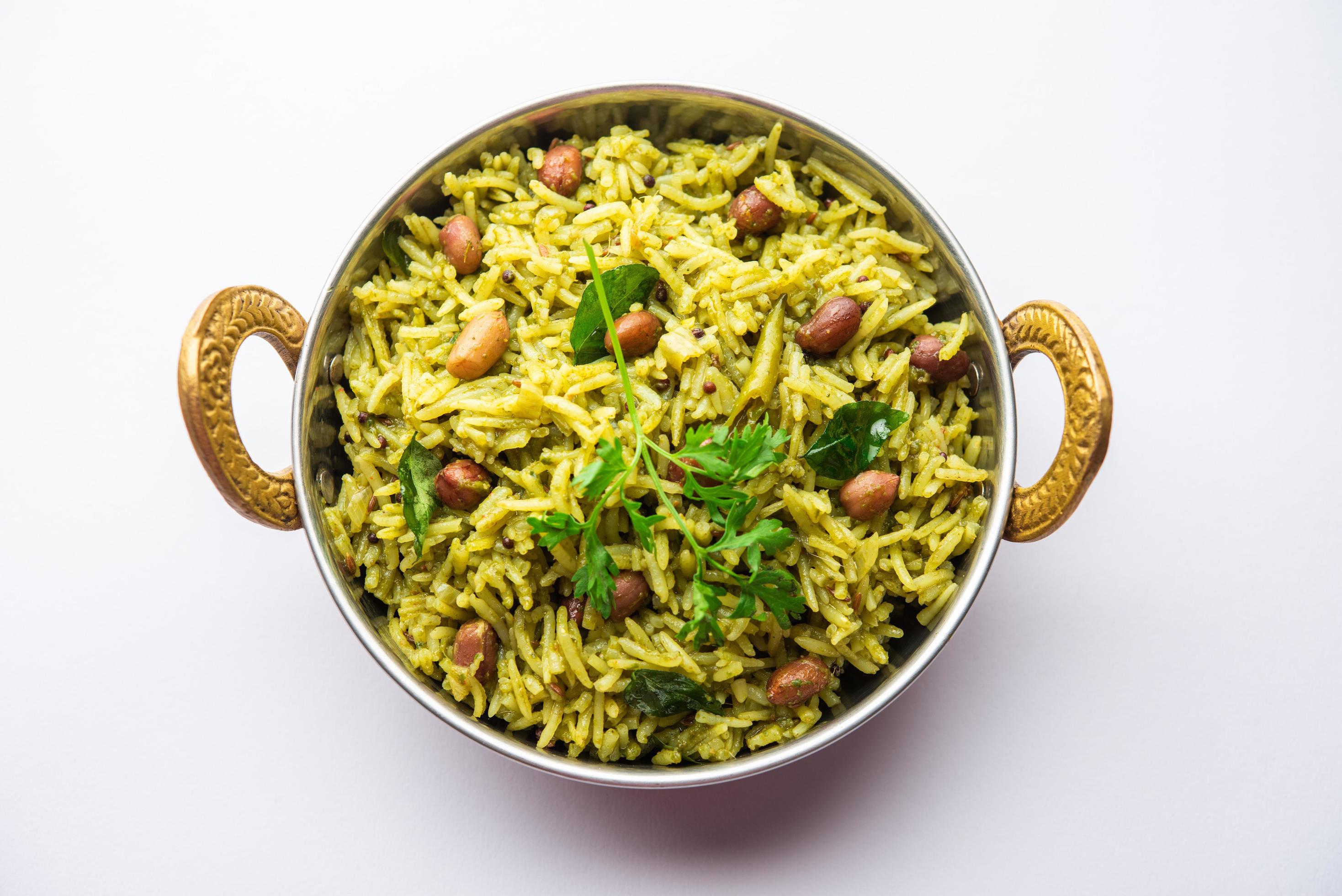 Palak khichdi is a one pot nutritious meal of mung lentils and rice with spinach, Indian food Stock Free