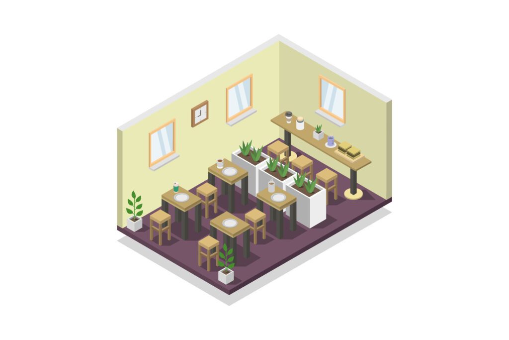 Food court isometric on white background Free Vector