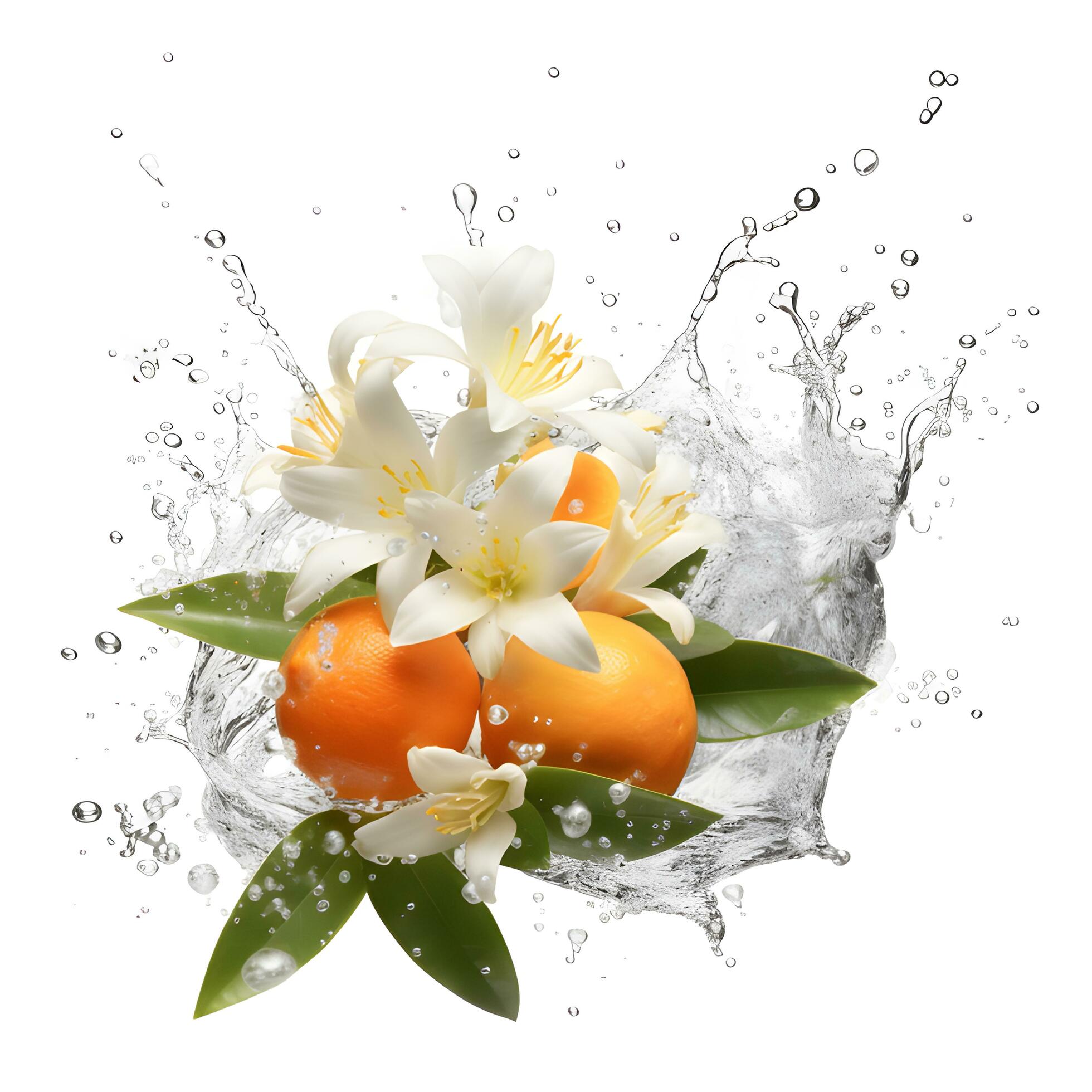 White flowers in water splash. AI generetive Stock Free