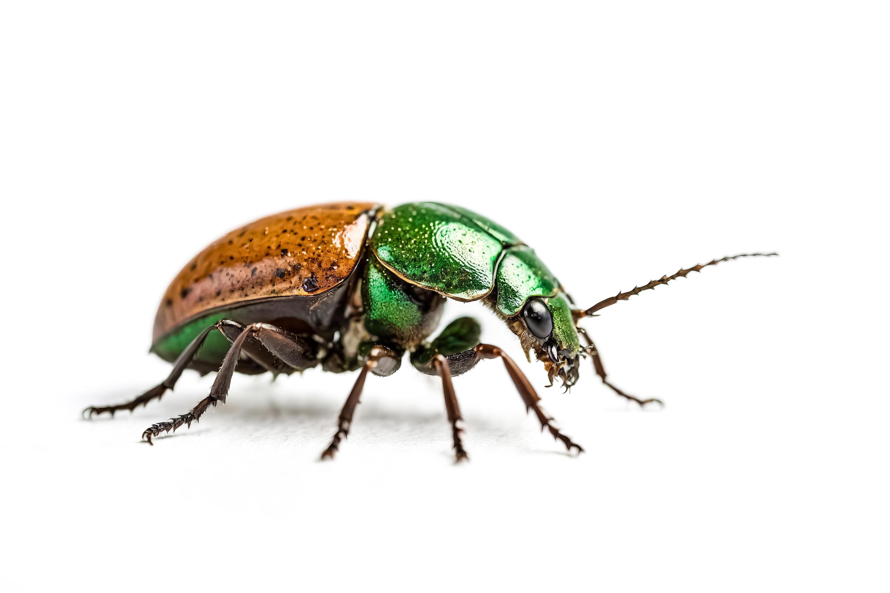 Green and Brown Beetle Isolated on White Background Stock Free