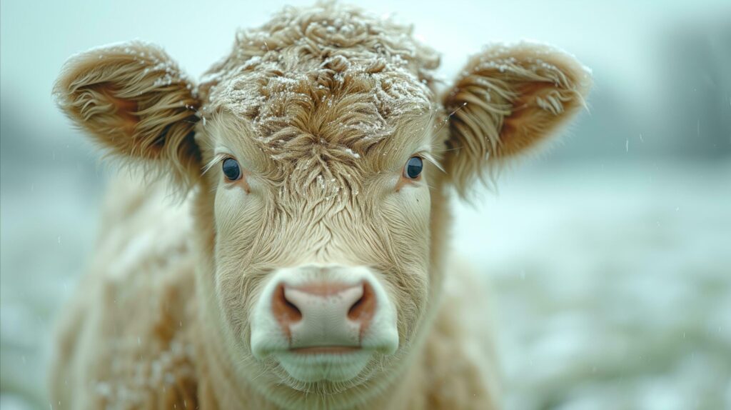 Close-up portrait of a snow-covered cow in winter Free Photo