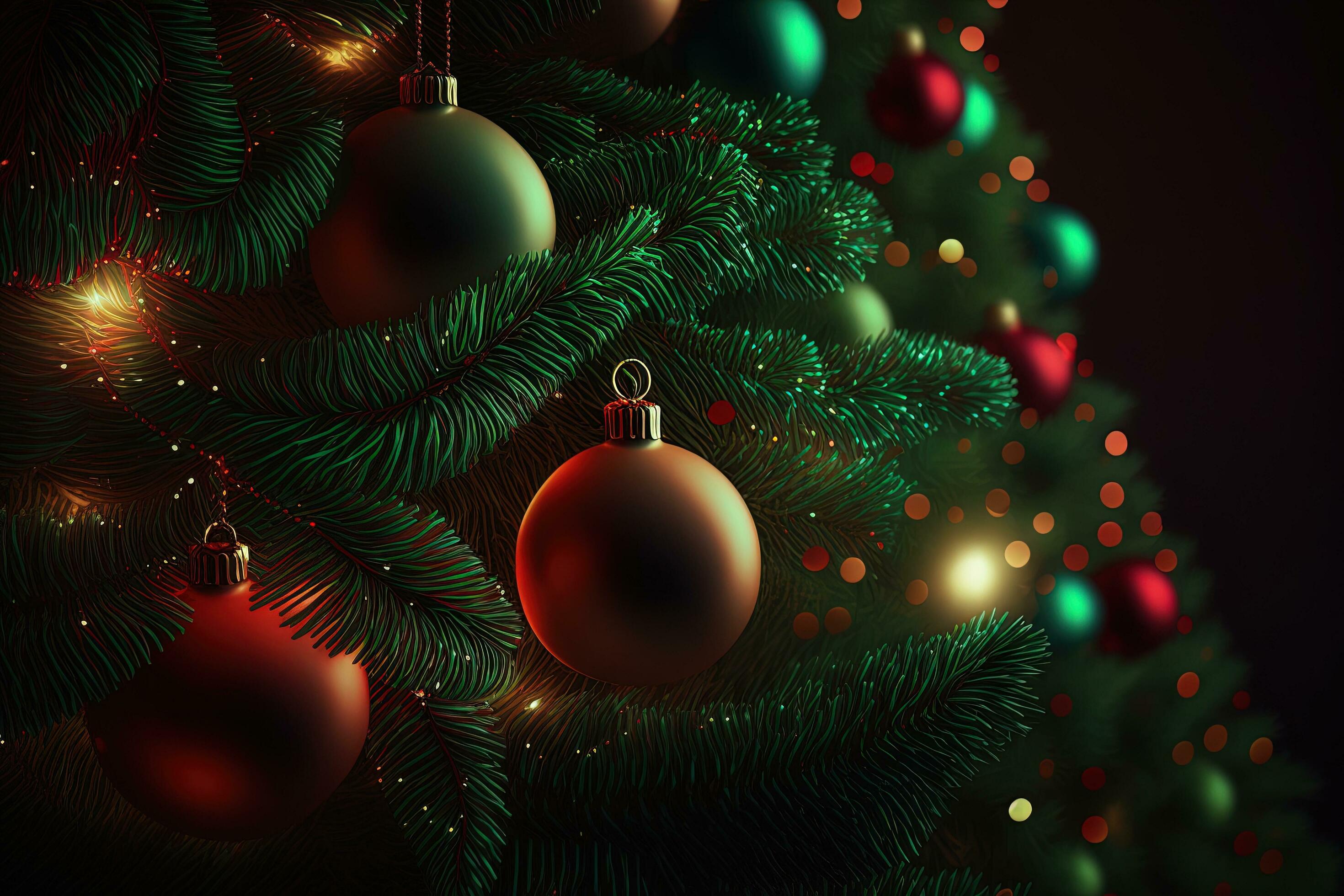 An AI-generated background with Christmas trees and ornaments Stock Free