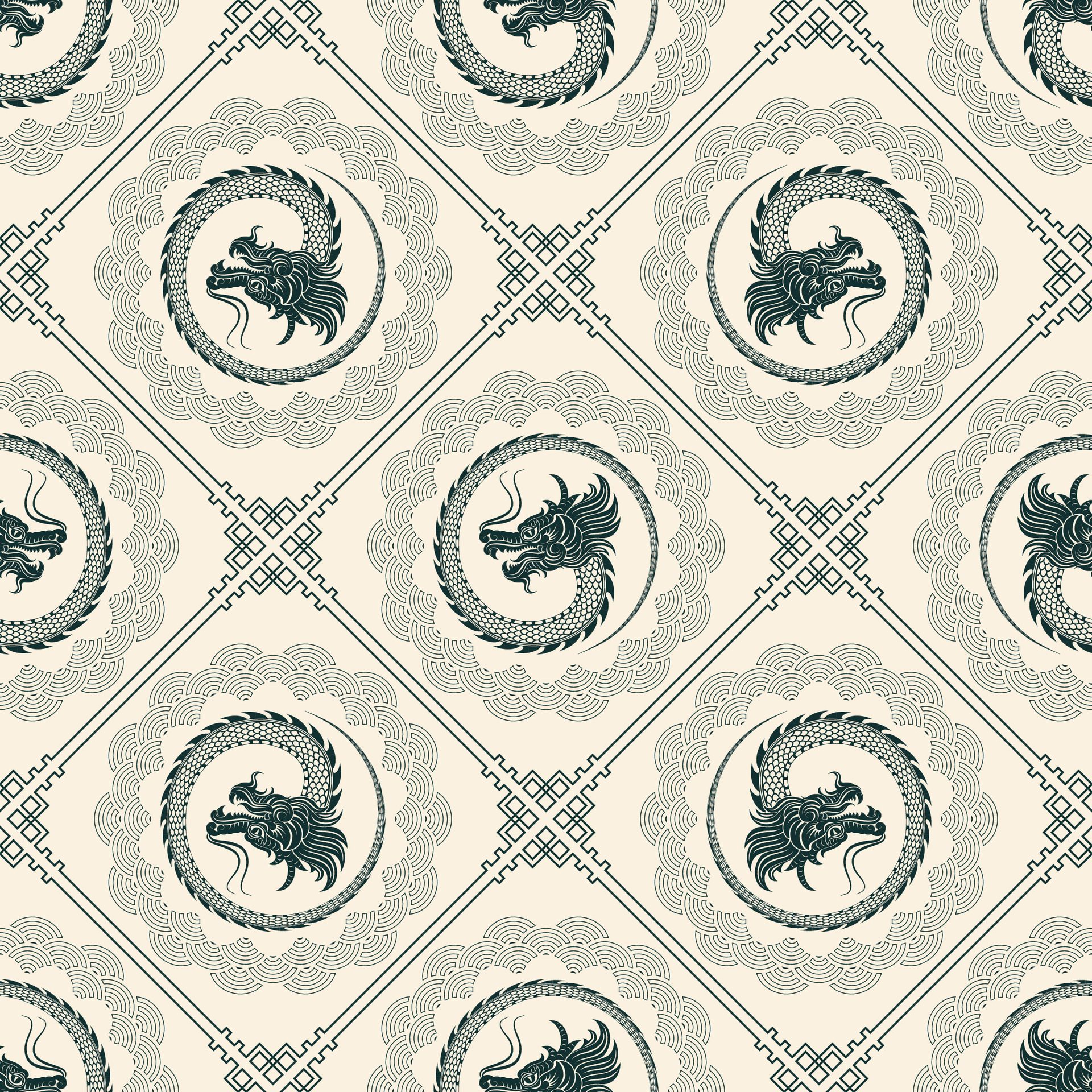 Seamless pattern with Asian elements for happy Chinese new year of the Dragon 2024 Free Vector