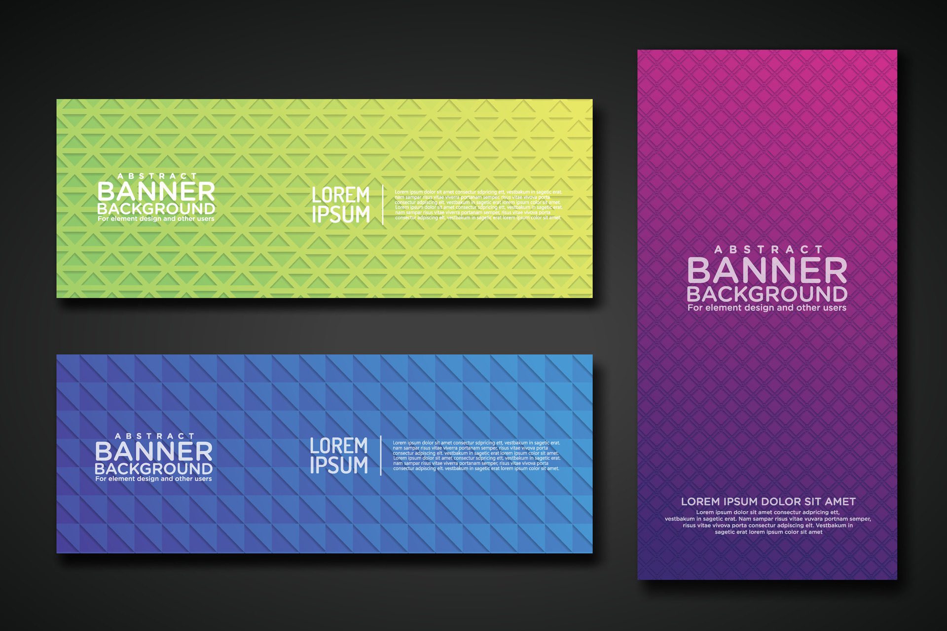 Set banner backgrounds with modern geometric lines textured pattern and colorful dynamic gradation Free Vector