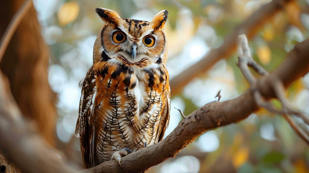 Stately Owl Perched in the Warmth of Autumn Free Photo